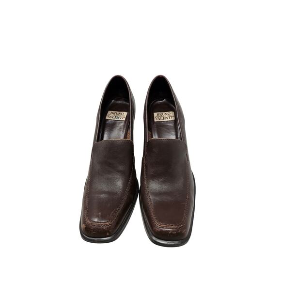 Vintage 90s 10 Brown Leather Chunky Heel Loafer Whimsygoth Square Toe Academia - Picture 2 of 6